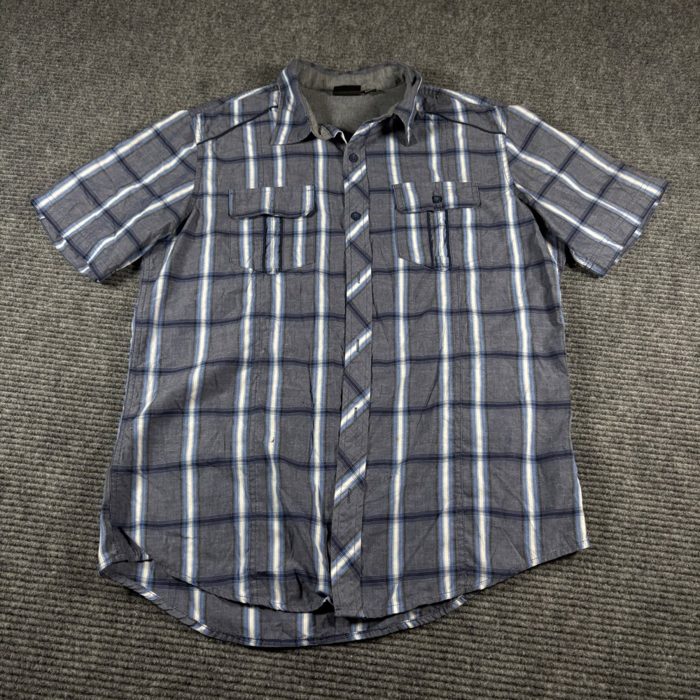 Burnside Mens Large Blue Plaid Short Sleeve Button Up Shirt Utility Workwear